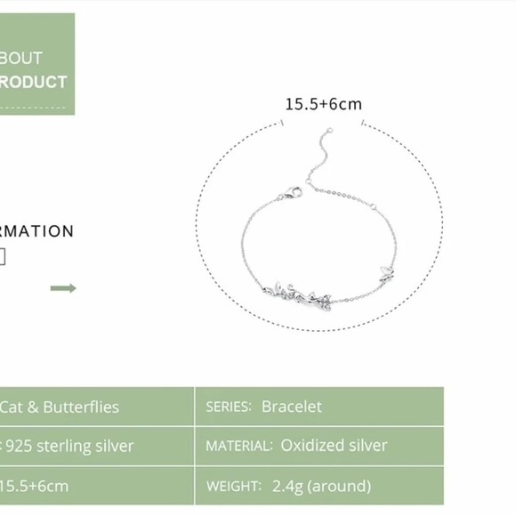 Cat & Butterflies Link Chain Bracelet for Women 925 Sterling Silver Bracelet - Picture 9 of 10